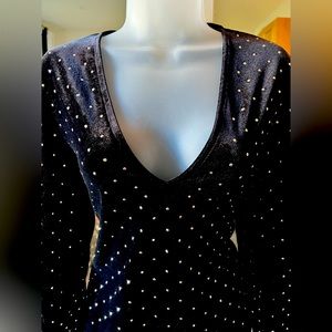 H&M >> Velour Deep V Bodysuit w/ Rhinestones. Black Size US M.